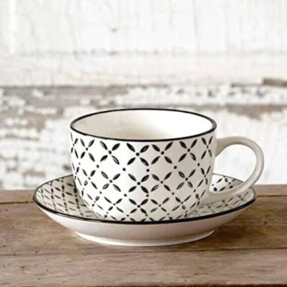 Black & White Pattern Tea Cup and Saucer Set - Picture 8 of 8